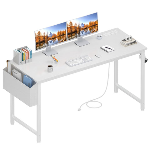 Lufeiya white desk with power outlets for organized workstation and charging