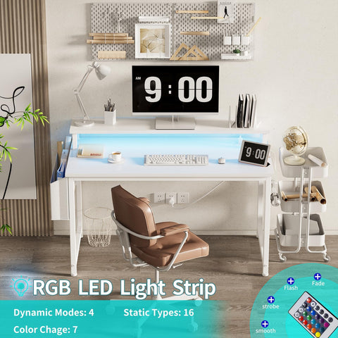 Lufeiya white desk with built-in outlets for quick device charging during work