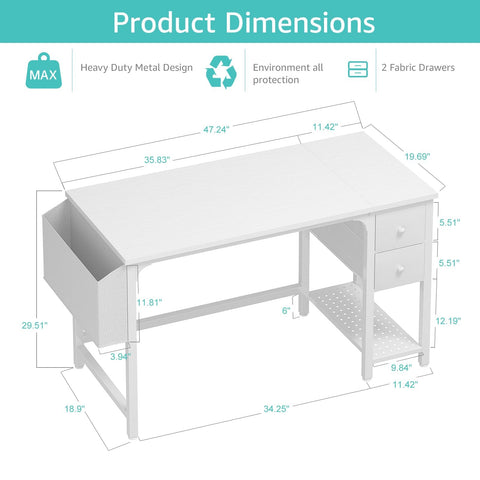 Lufeiya white desk with storage shelf demonstrates an organized study area.
