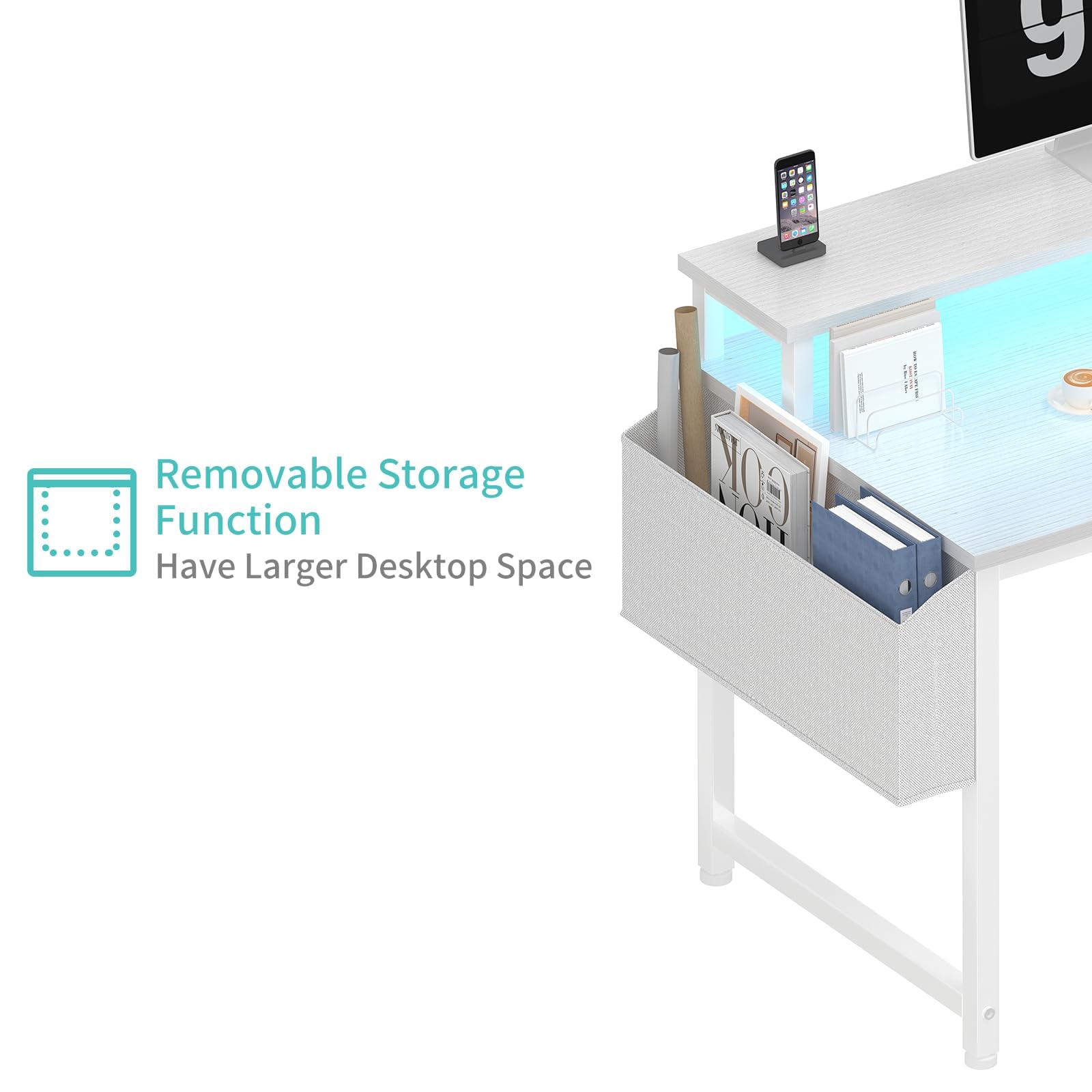 Lufeiya white desk spans a 40-inch workspace for ample room