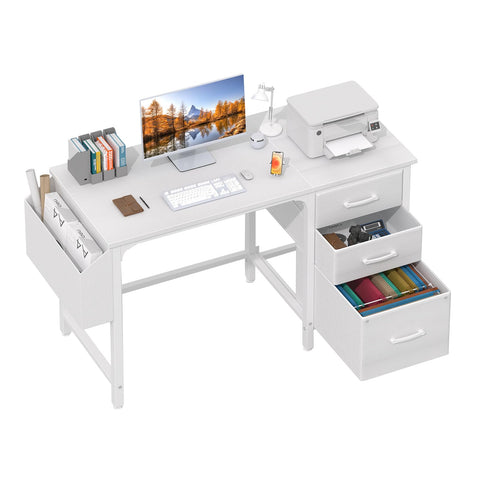 Lufeiya white desk with file drawers in assembly view for small spaces.