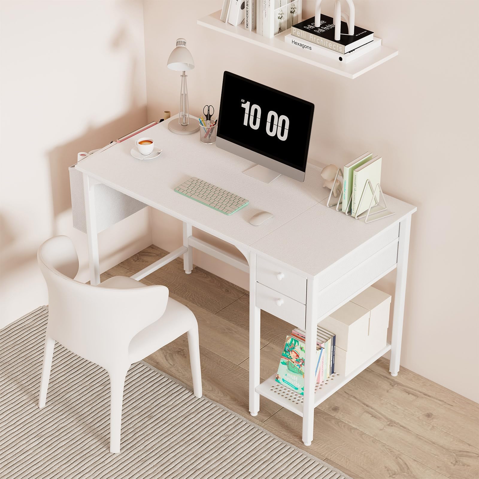 Lufeiya white small desk front view highlights a slim profile for tight rooms