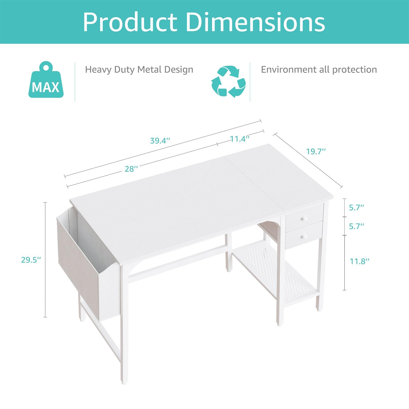 Lufeiya white small desk open drawers show accessible storage at a glance