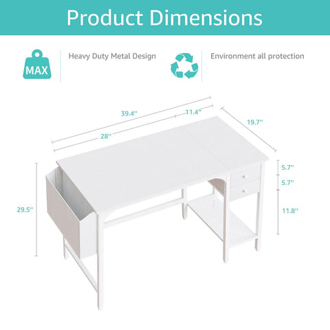 Lufeiya white small desk open drawers show accessible storage at a glance