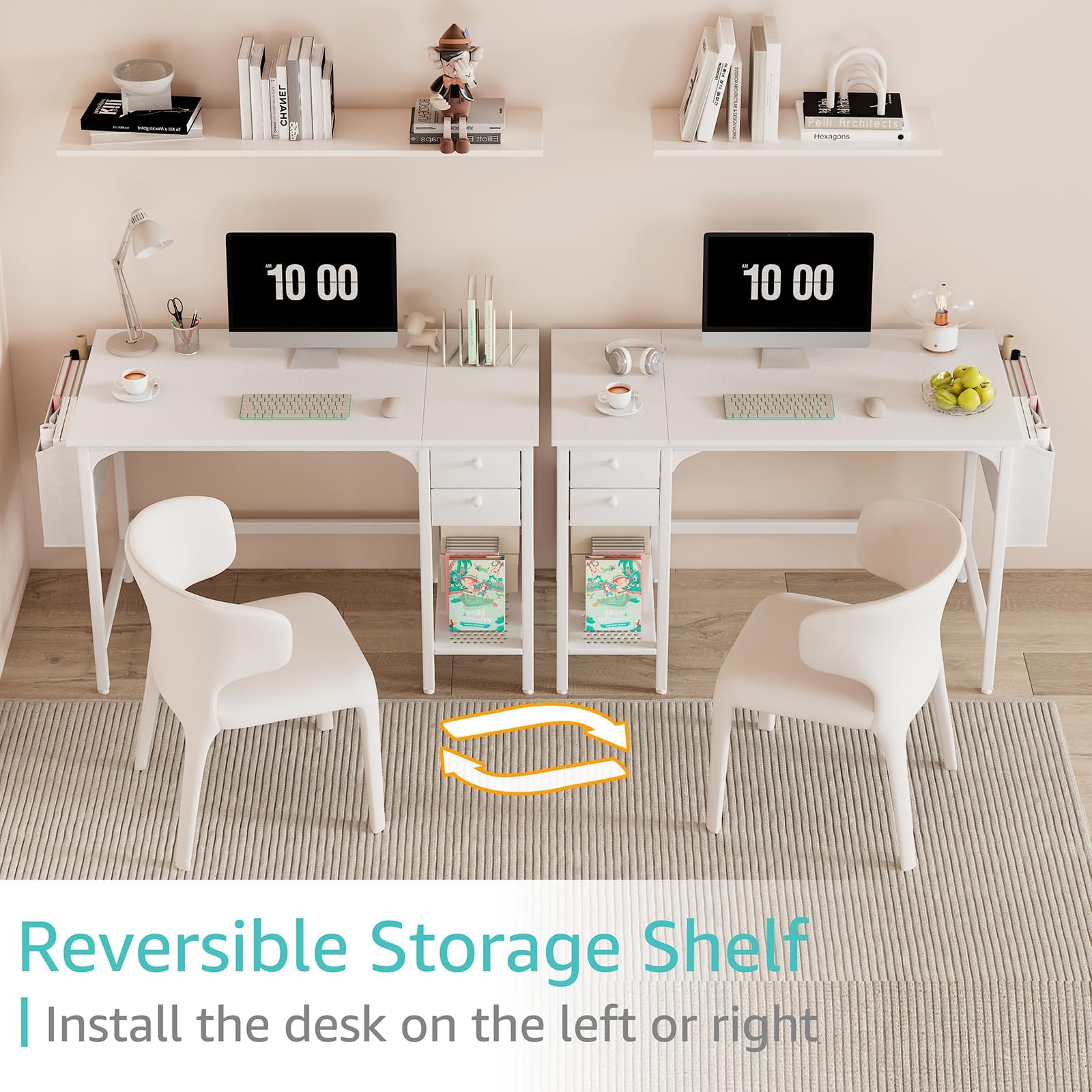 Lufeiya white small desk open spaces reveal flexible under-desk organization