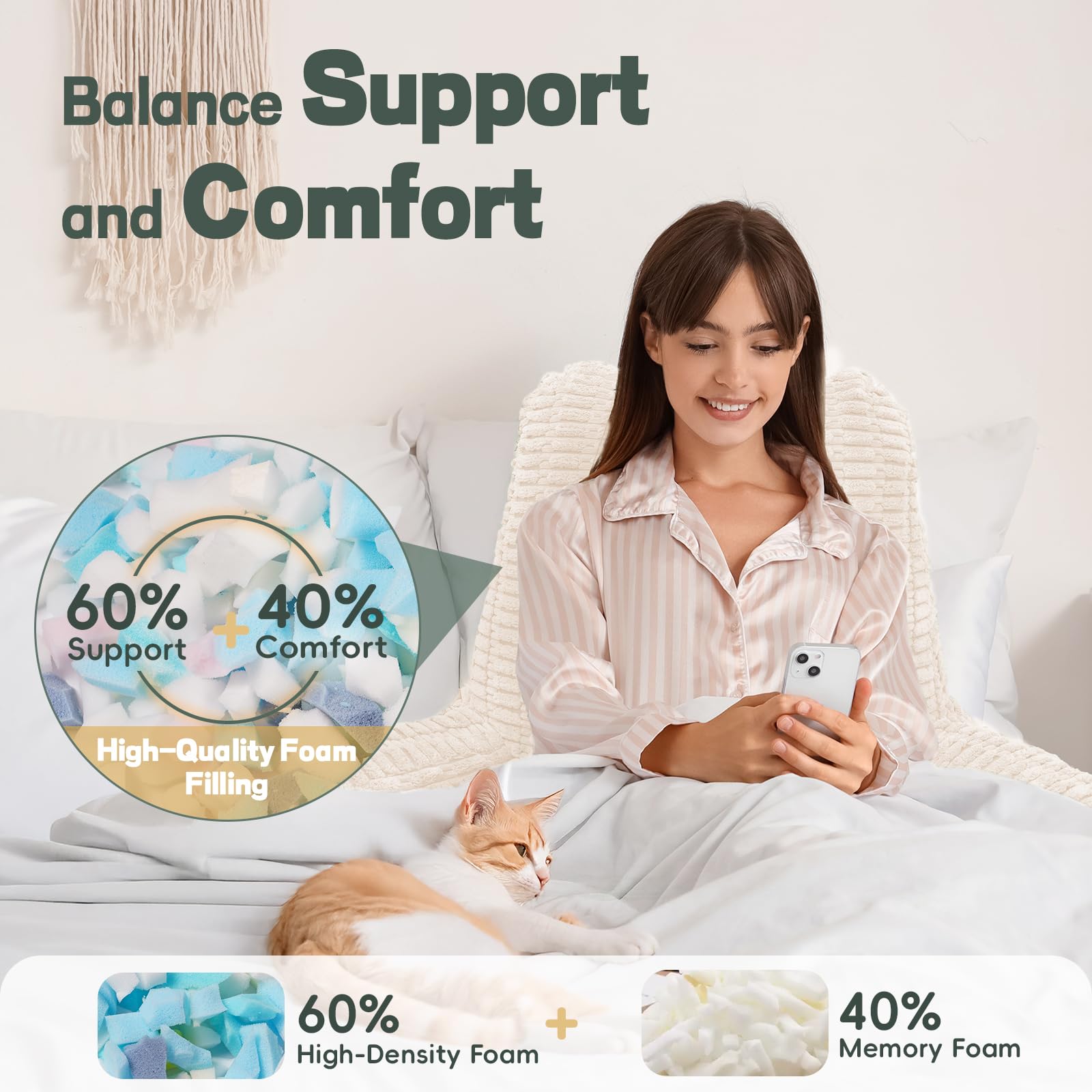 LUISOF back-rest pillow on sofa highlights ergonomic arm and elbow support.