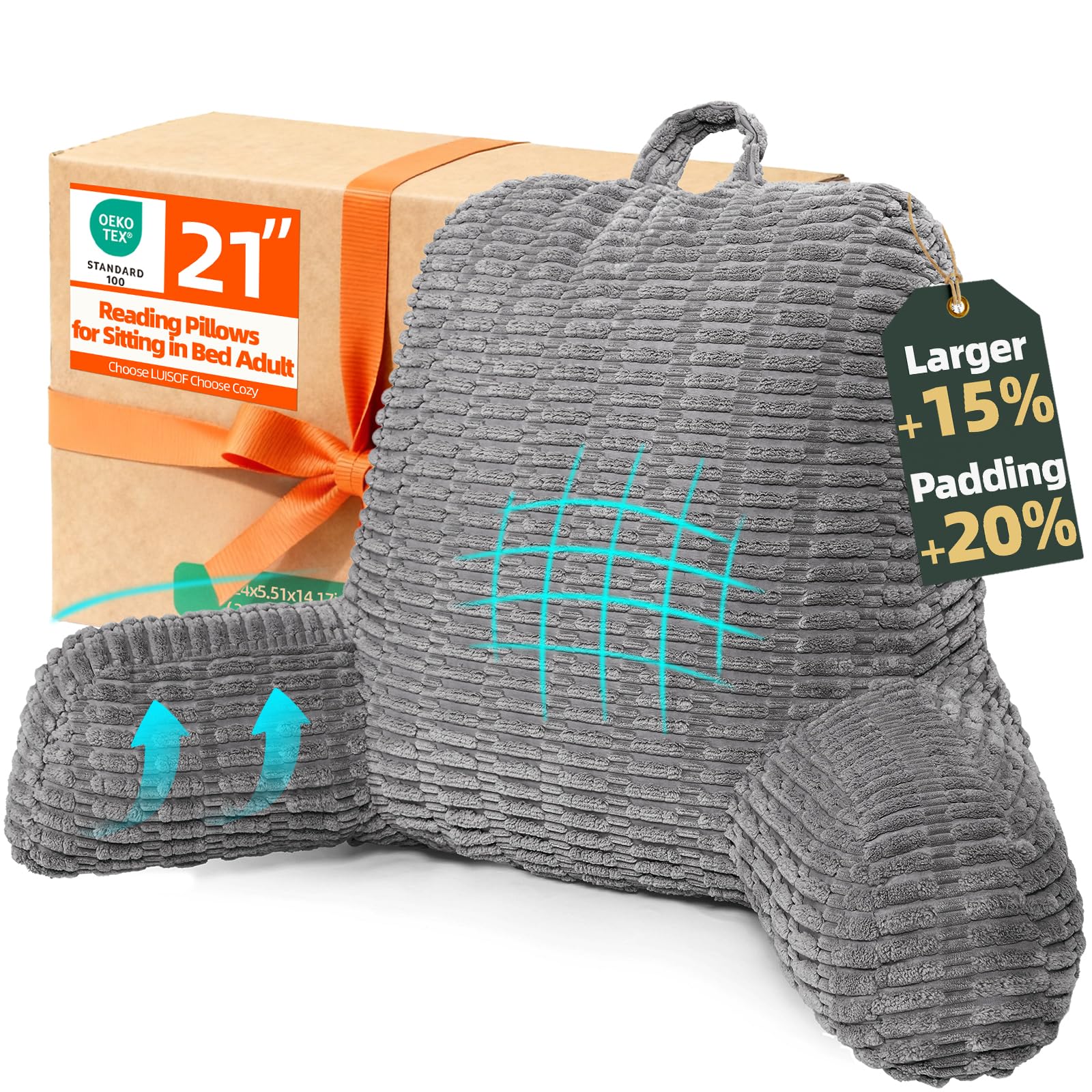 LUISOF reading pillow in-bed backrest offers plush support for long reading sessions.