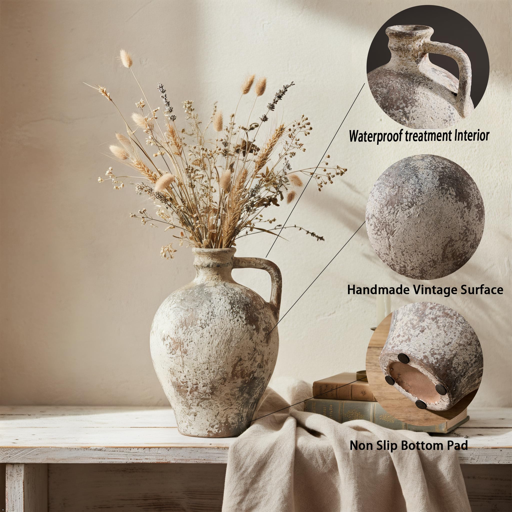 LUKA terracotta vase as table centerpiece with dried blooms.