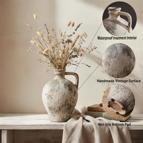 LUKA terracotta vase as table centerpiece with dried blooms.