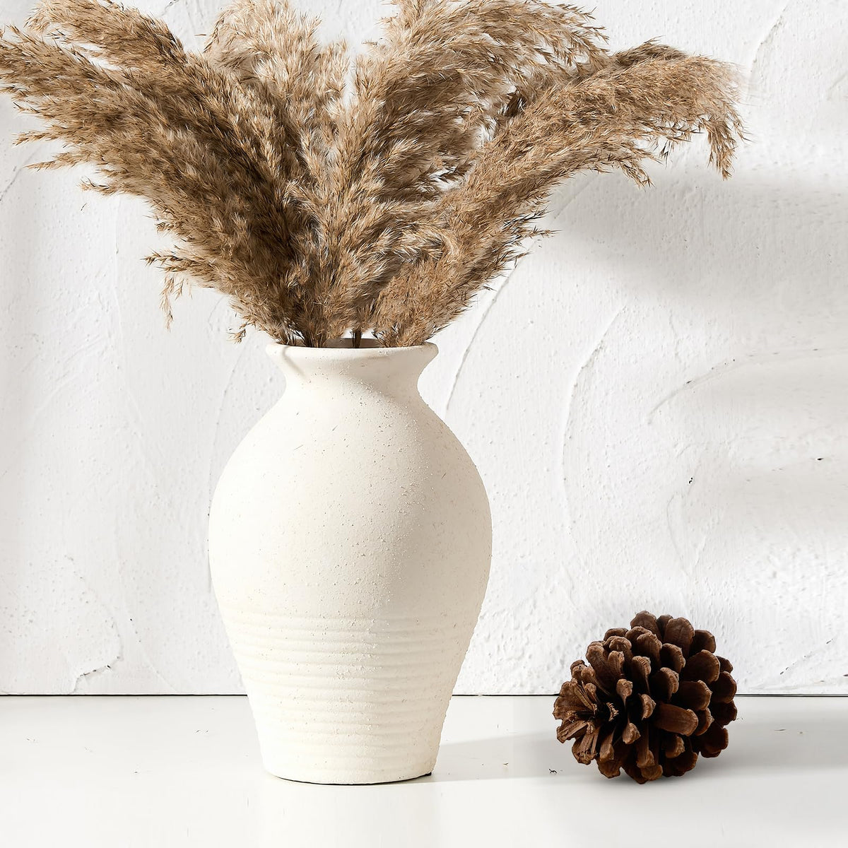 LUKA ceramic rustic vase 9.2-inch off-white ideal centerpiece for table decor
