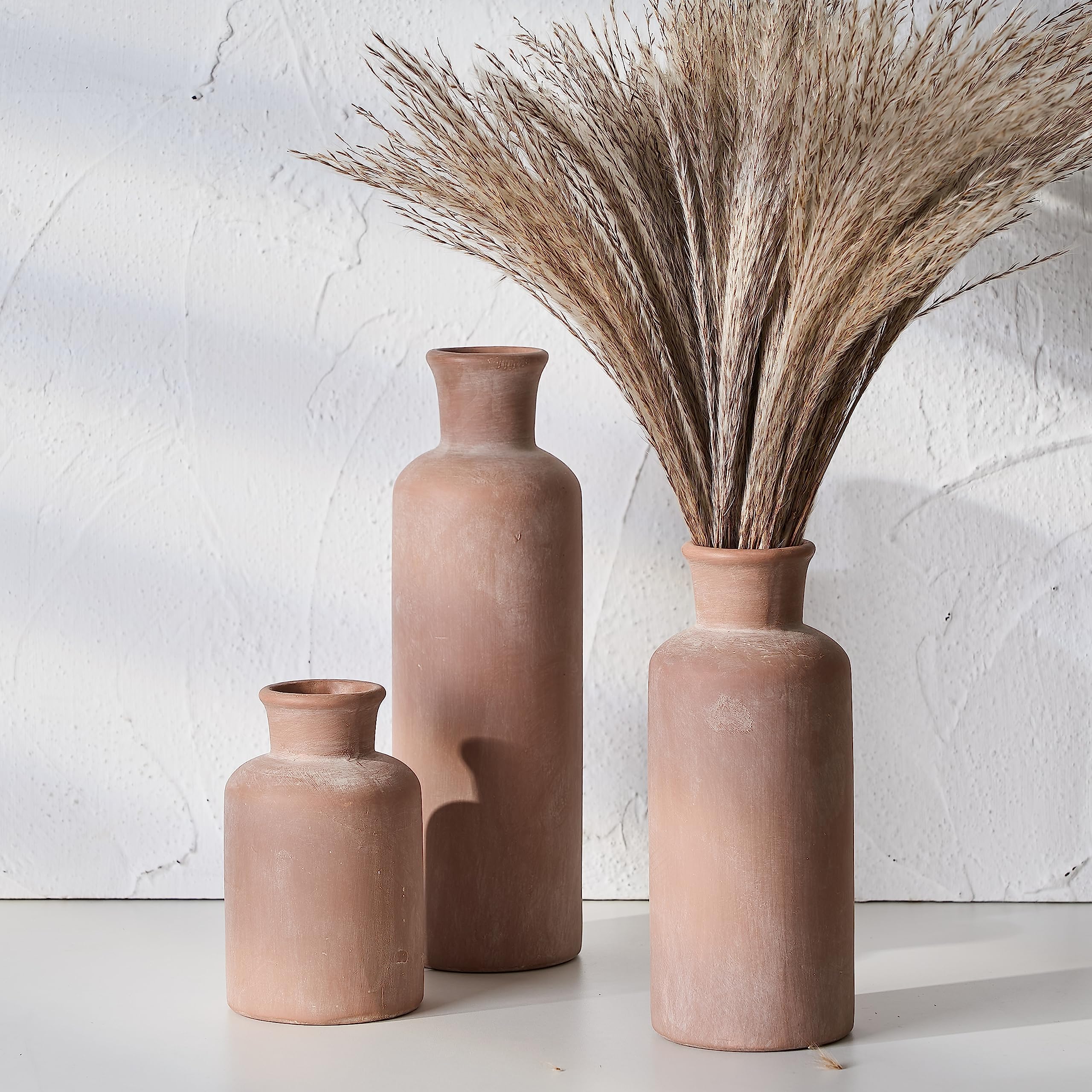 LUKA ceramic rustic vase set 10in on mantel adds warm farmhouse charm