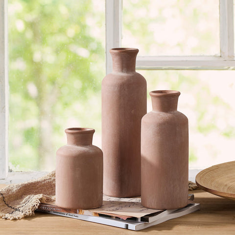 LUKA ceramic rustic vase set 7.5in on shelf enhances layered decor