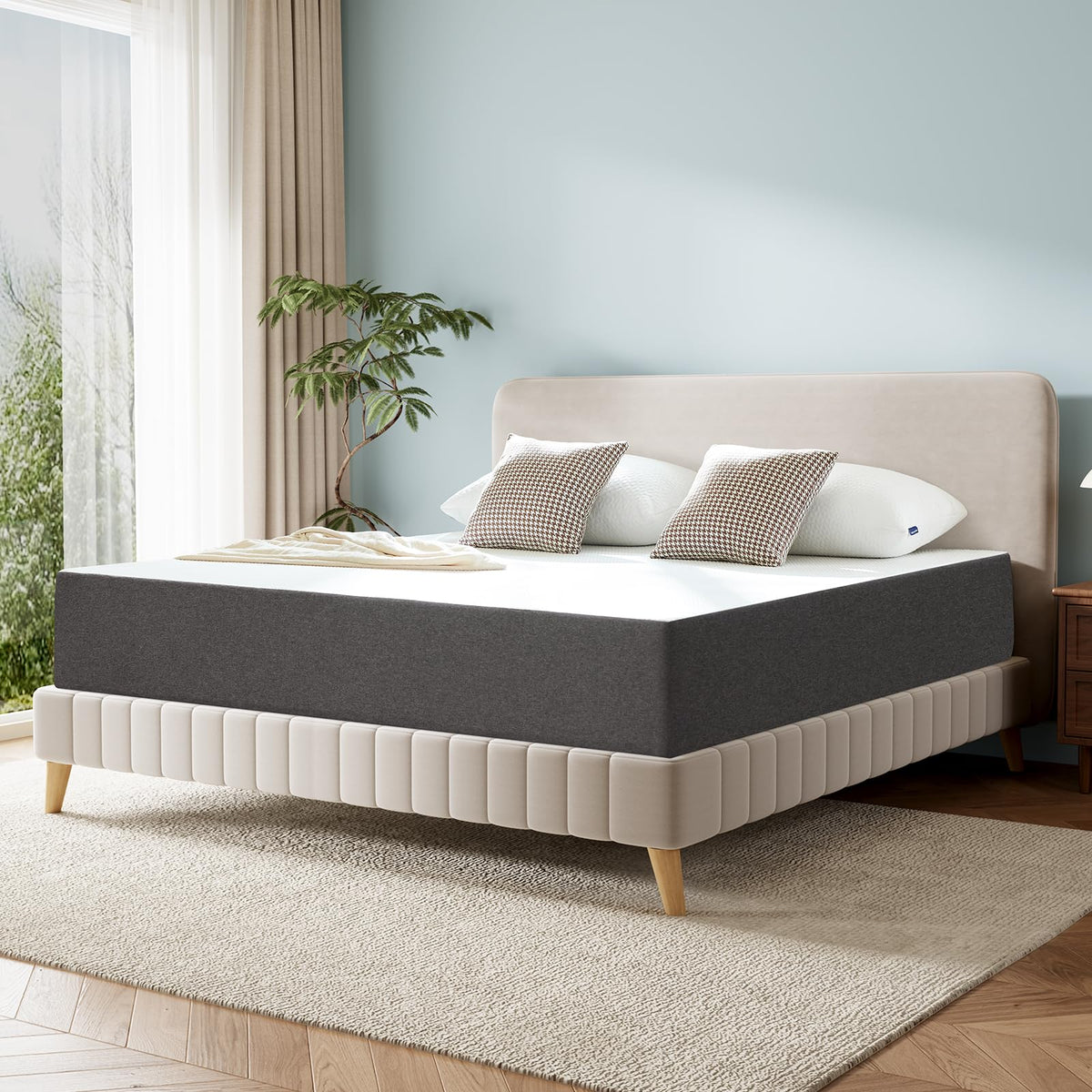 Lukace 8-inch twin mattress being unboxed, showing expansion and airiness for a cool night’s sleep
