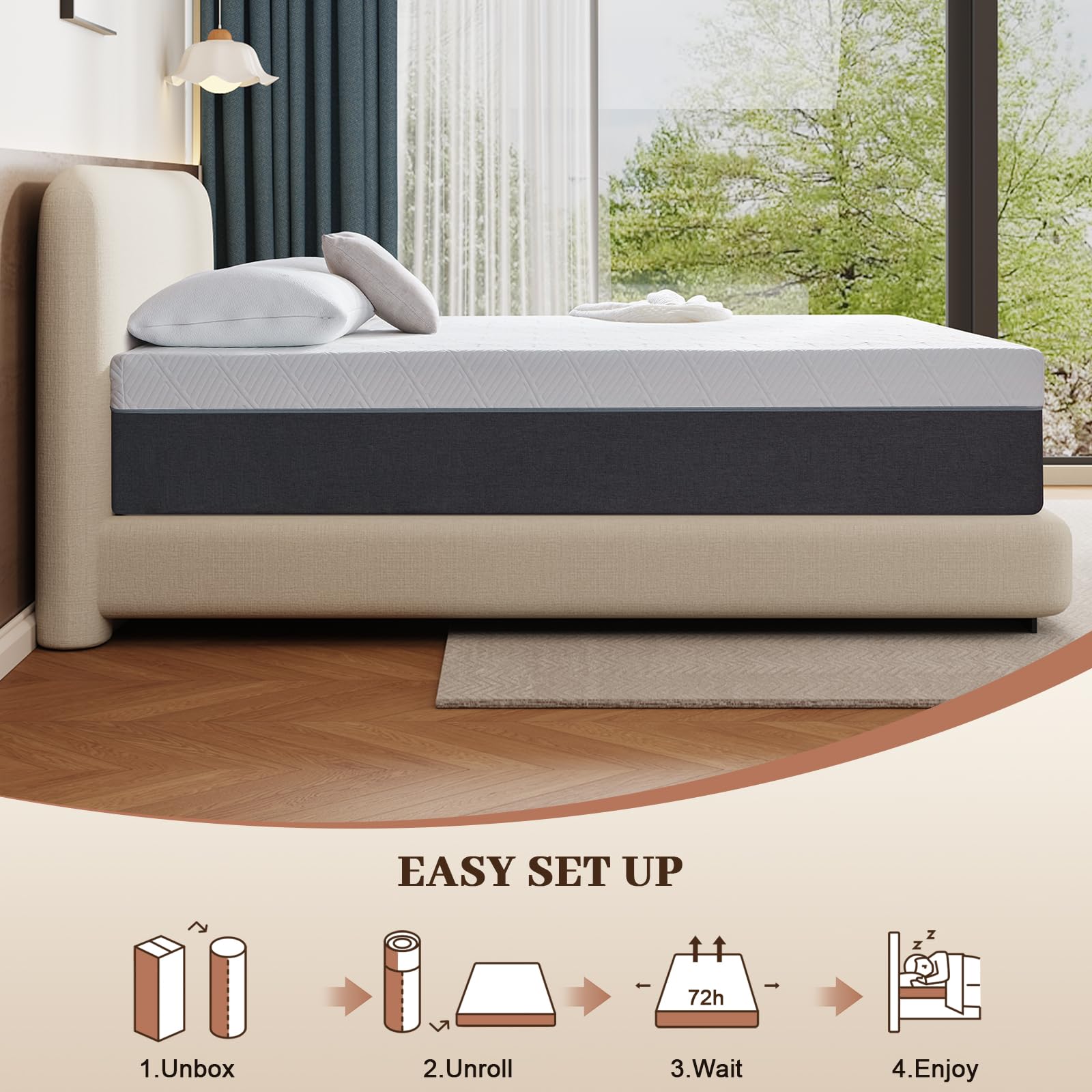 Easy setup: unbox, unroll, and let it expand