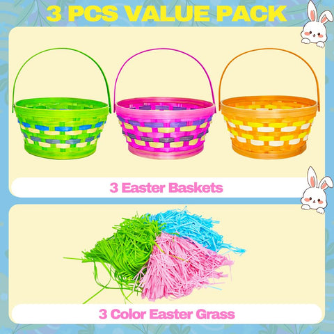 LUKBERA 3-pc small wicker basket with handle in green pastel ideal for displays.