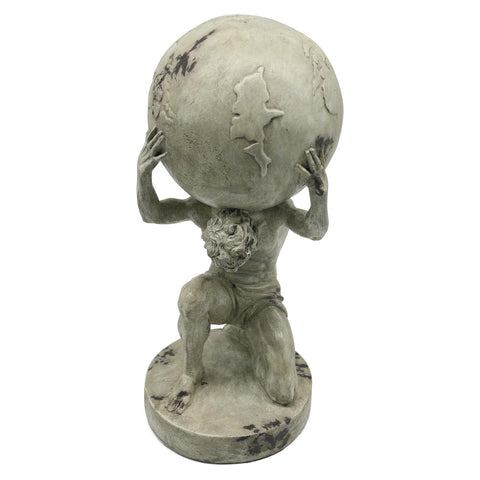 Lukitas Atlas holding the Earth statue casts compelling shadows in soft lighting.