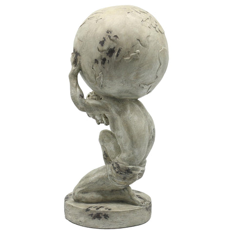Lukitas Atlas holding the Earth statue in resin texture conveys durable, lightweight decor.