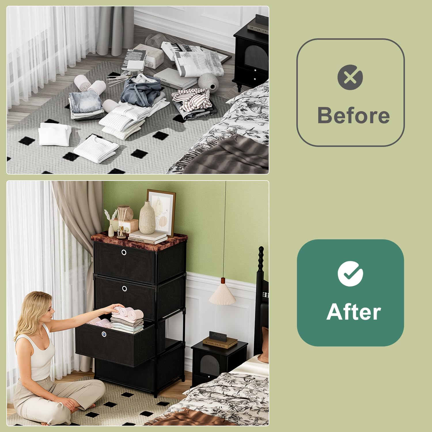 LUKYTOWER dresser in a dorm room demonstrating space-saving design.