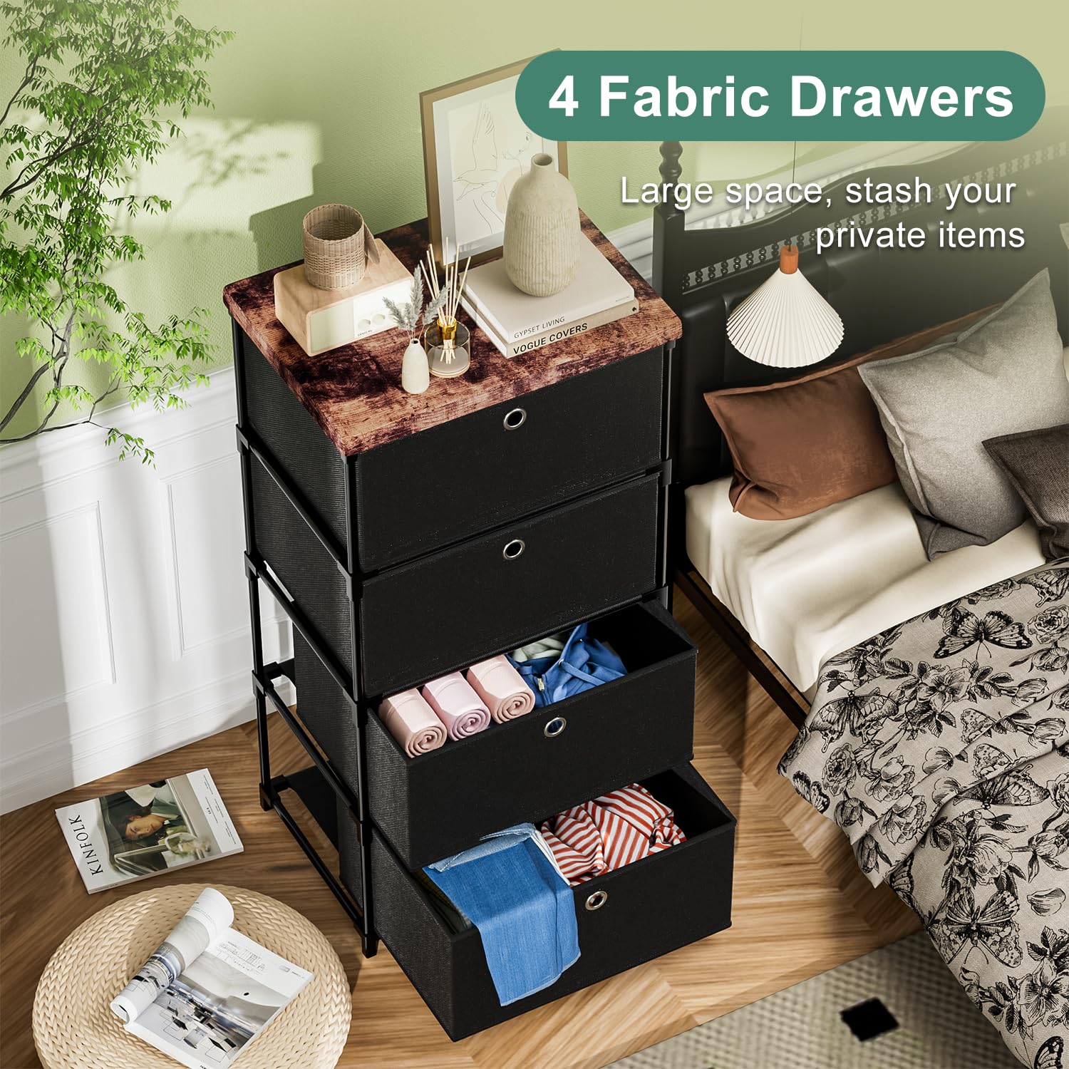 LUKYTOWER sturdy metal frame with fabric drawers for durable use.
