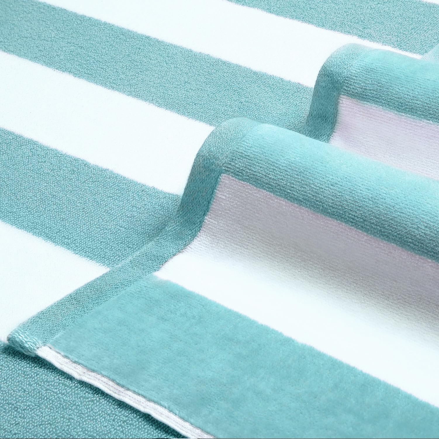 LULUHOME 36x70-inch beach towel aqua stripe provides ample drying space after swimming.