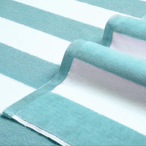LULUHOME 36x70-inch beach towel aqua stripe provides ample drying space after swimming.