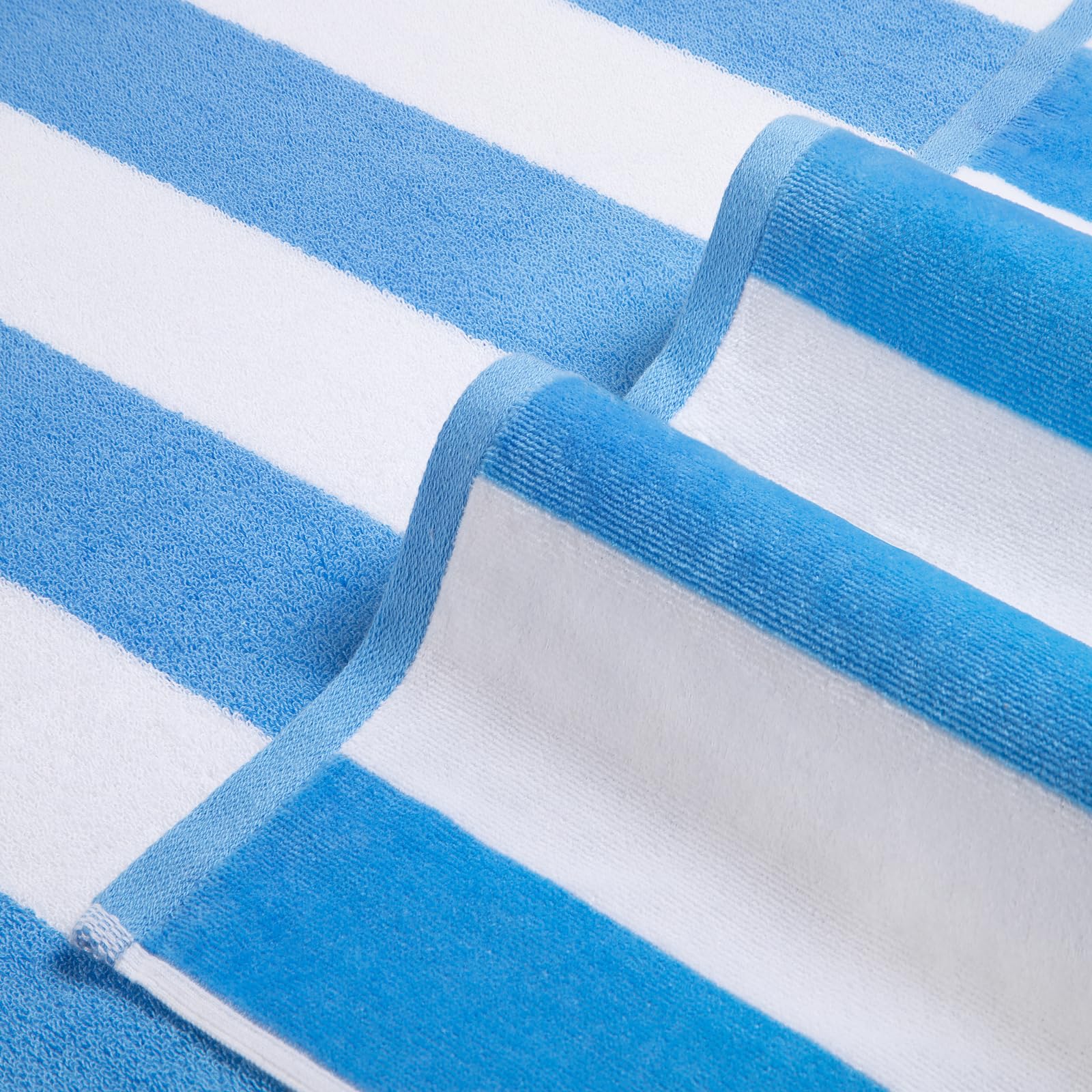 LULUHOME blue-striped cabana towel offers ample poolside lounging space.