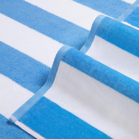 LULUHOME blue-striped cabana towel offers ample poolside lounging space.