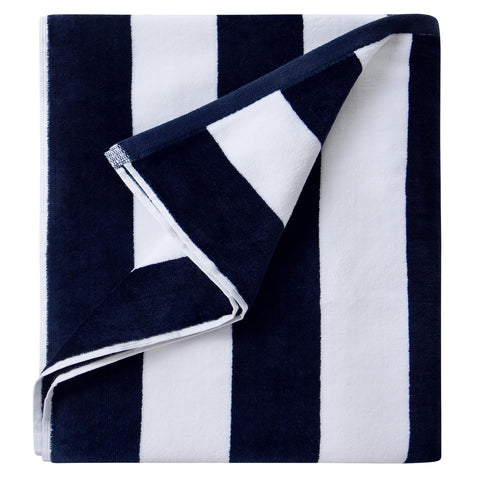 LULUHOME large oversized beach towel in navy stripe for quick drying by the pool.