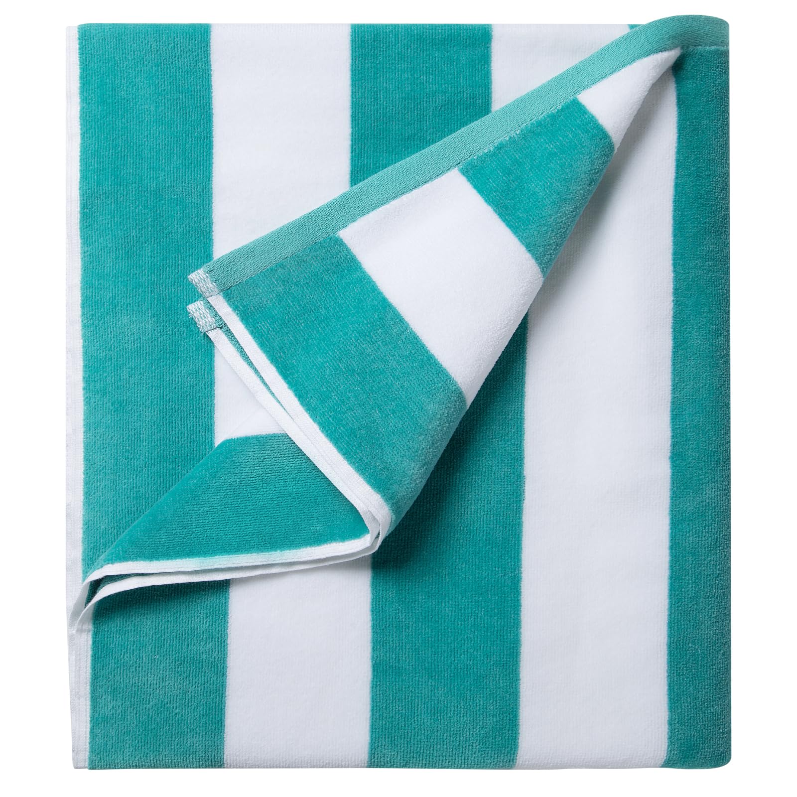 LULUHOME large oversized beach towel with turquoise stripes, ideal for poolside lounging.