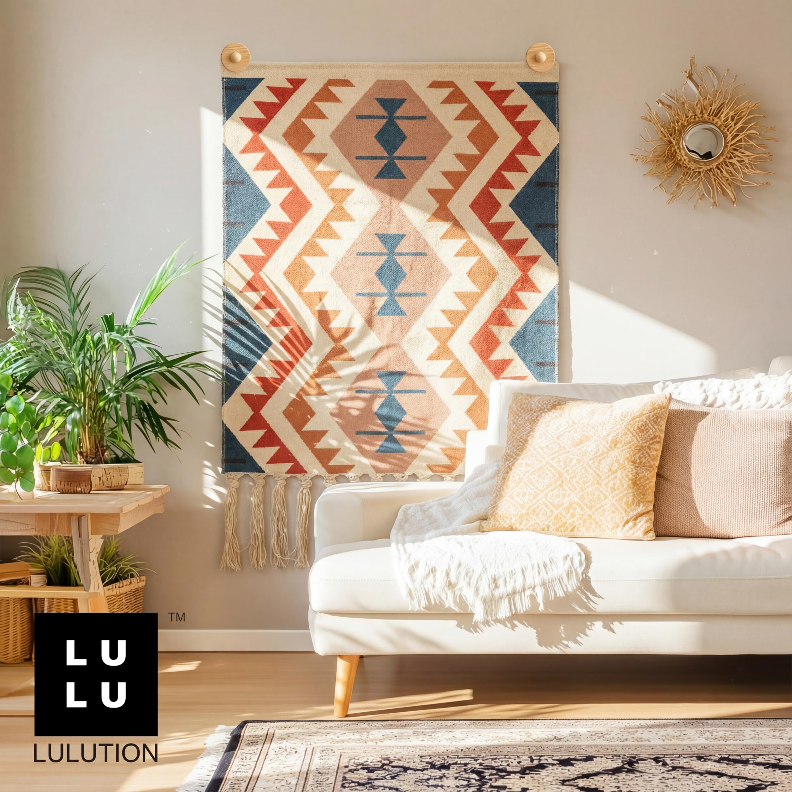 LULUTION pack of four wooden hangers for versatile textile display.