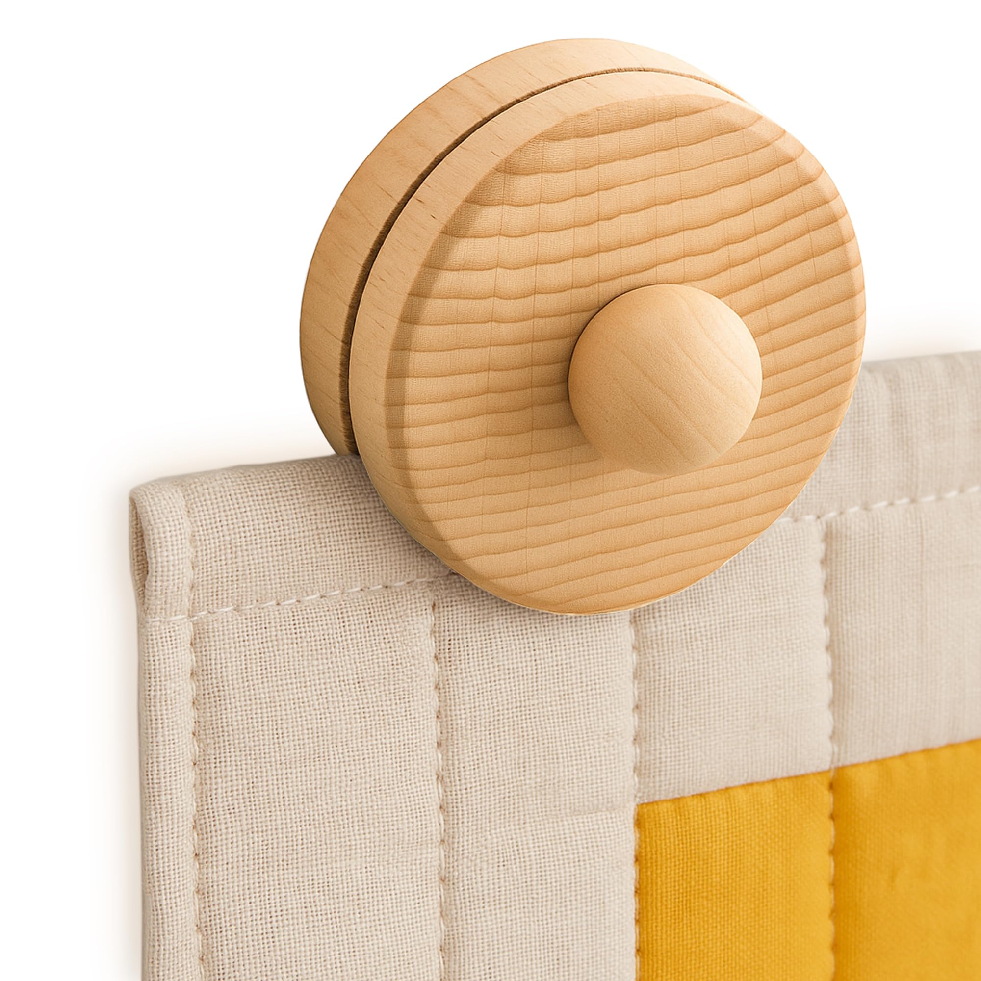 LULUTION tapestry hanger with round clip in natural wood for damage-free wall display.