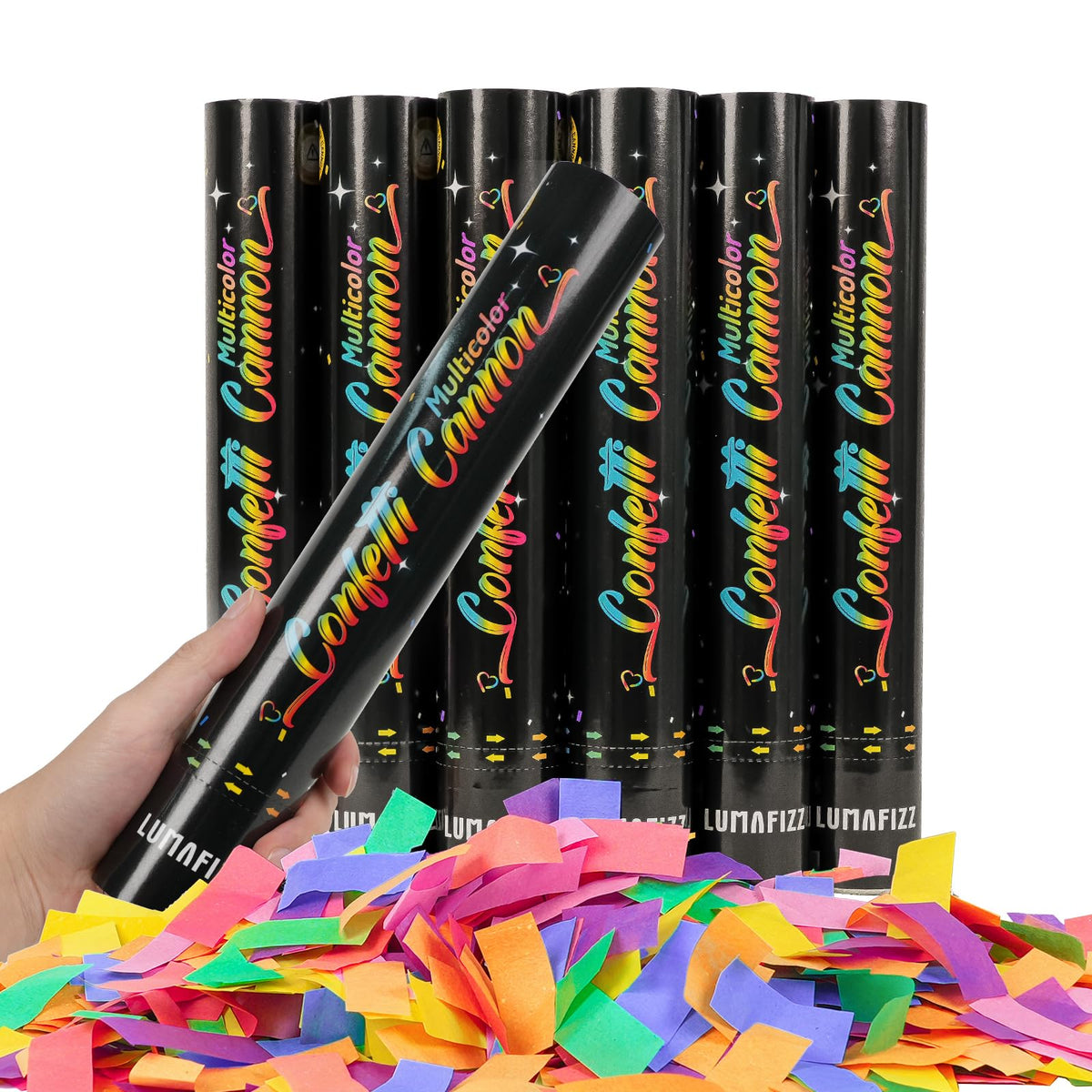 LUMAFIZZ 12-inch confetti cannon ready for a vibrant wedding burst.