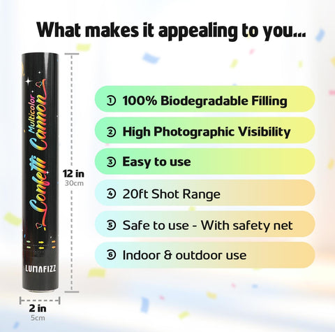 LUMAFIZZ biodegradable confetti makes celebrations greener and easier to clean.