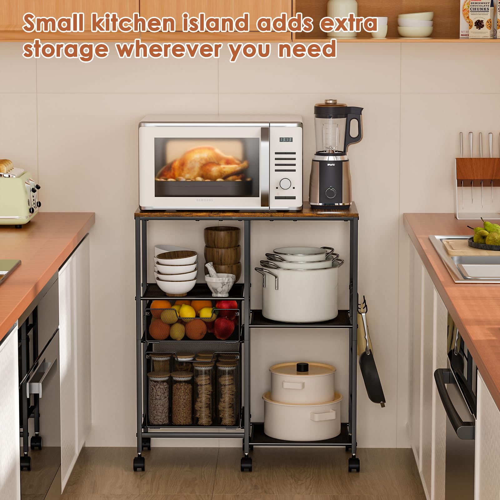 LUMAMU appliance storage rack beside cabinets keeps countertops clutter-free.