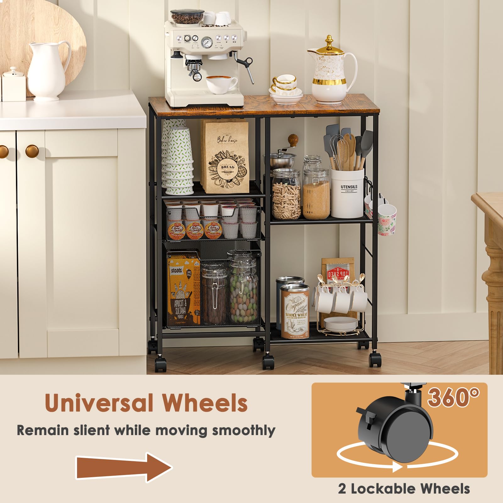 LUMAMU kitchen island cart with multiple tiers expands counter space.