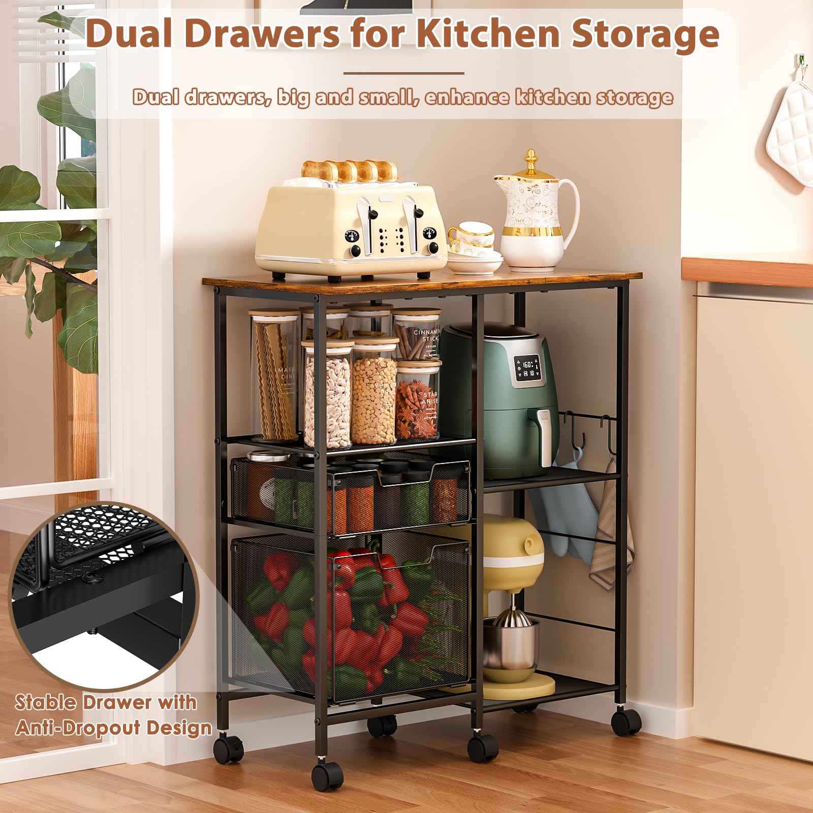 LUMAMU storage cart with drawers for organized appliances and gadgets.