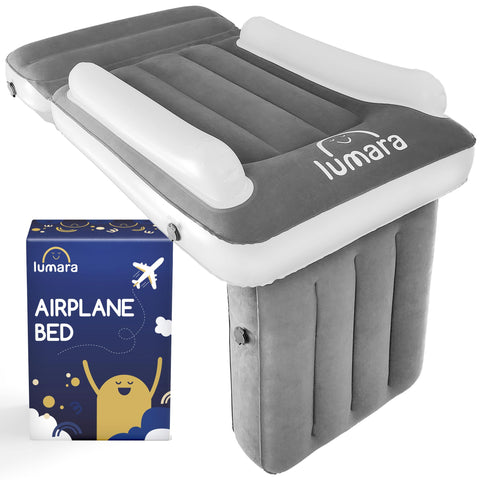 Lumara Toddler Airplane Bed converts airline seats into a comfy inflatable bed during flights.