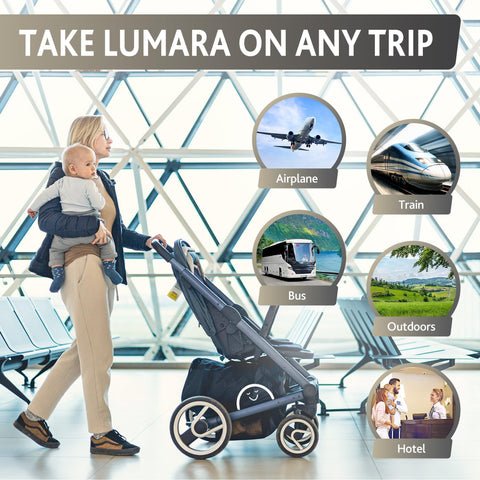 Lumara Toddler Airplane Bed deflates at a button press for easy packing.
