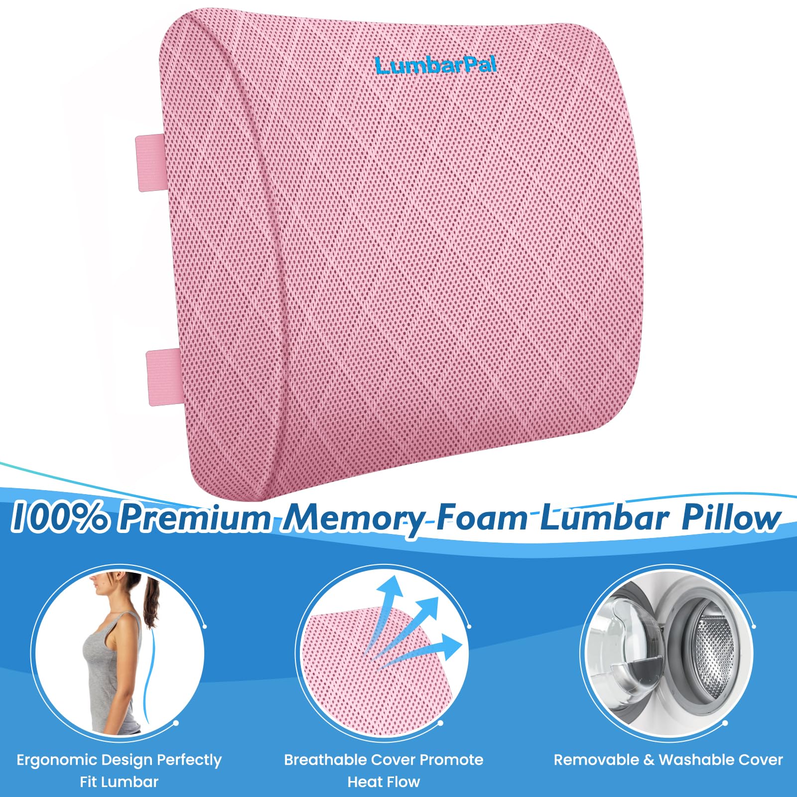 LumbarPal breathable mesh cover keeps the back cool during long use