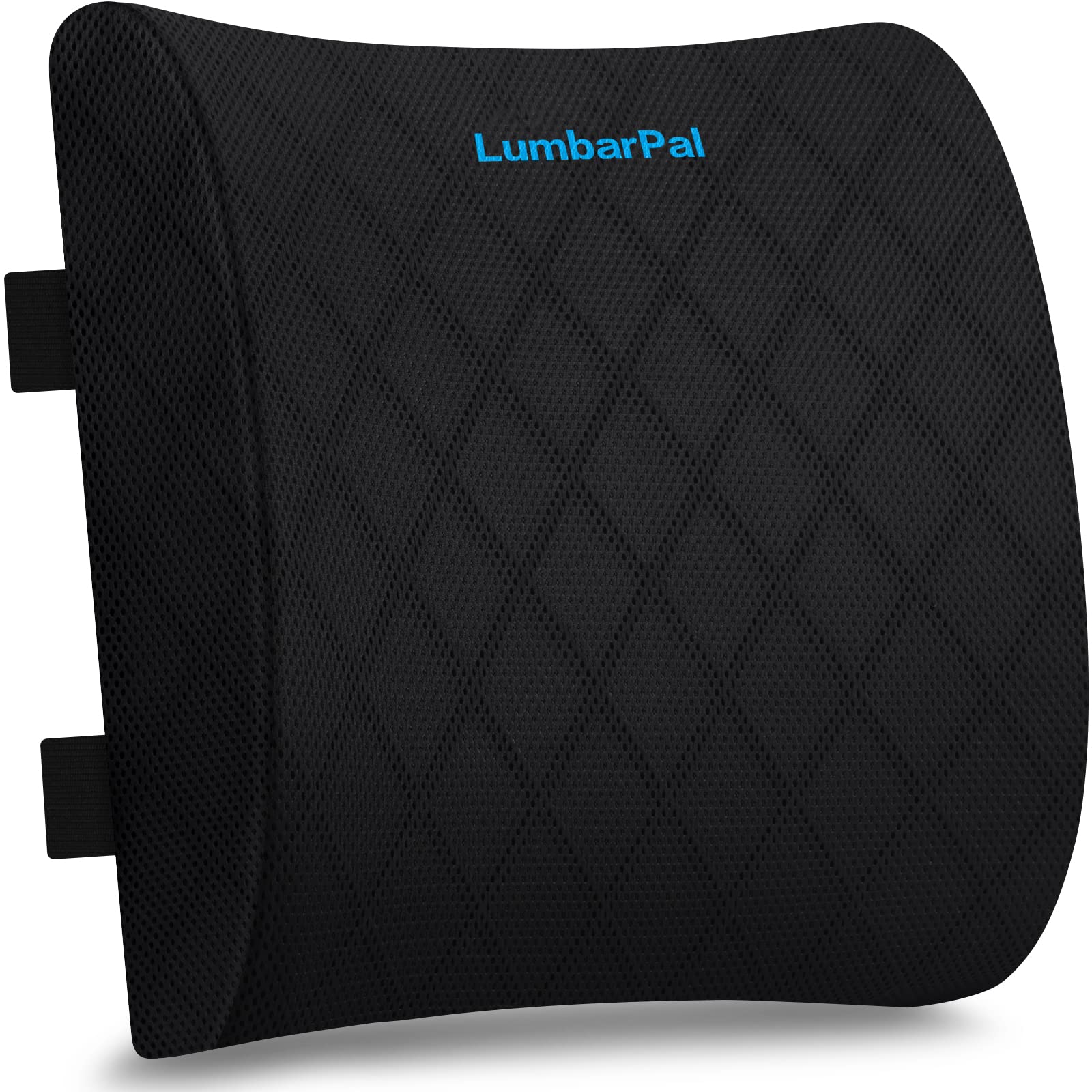 LumbarPal lumbar pillow on office chair provides back support