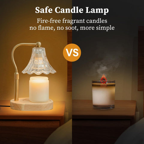 Lumenblush Candle Warmer Lamp oak base showcases graceful design while supporting versatile jar candles