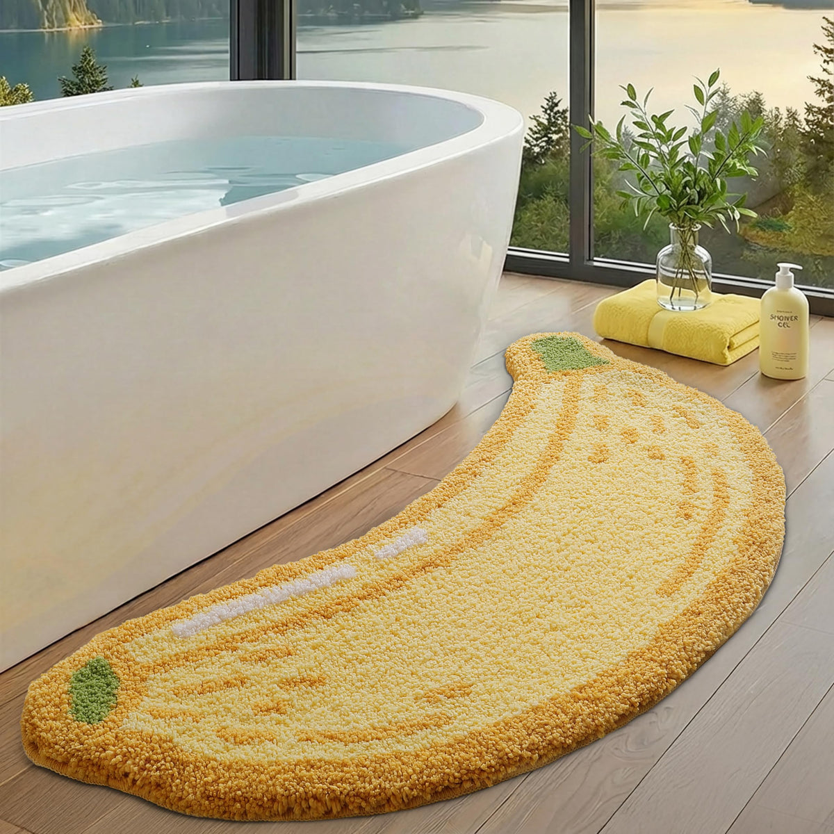 LUMI Banana bath rug with plush texture for cozy post-shower feet