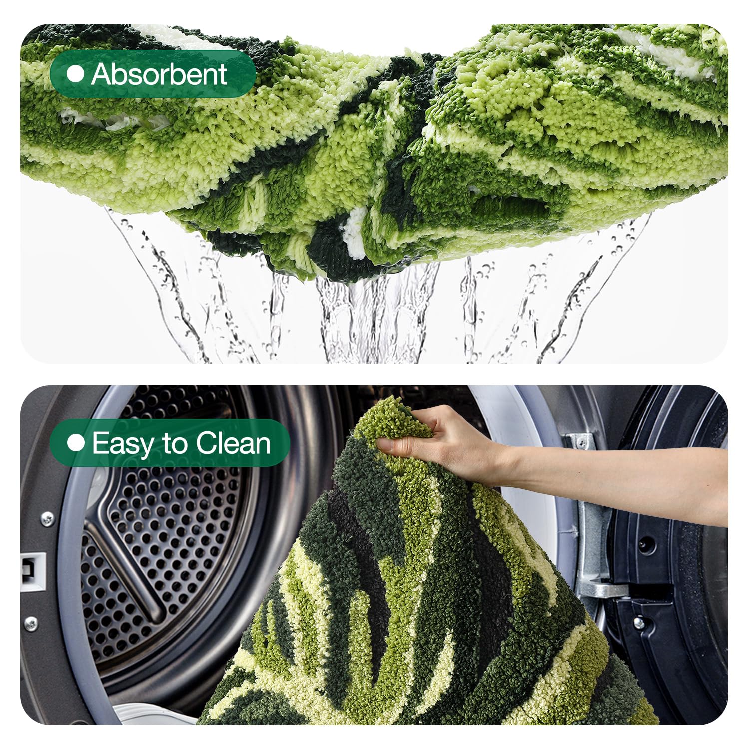 LUMI versatile rug suitable for bathroom or bedroom as tropical accent.