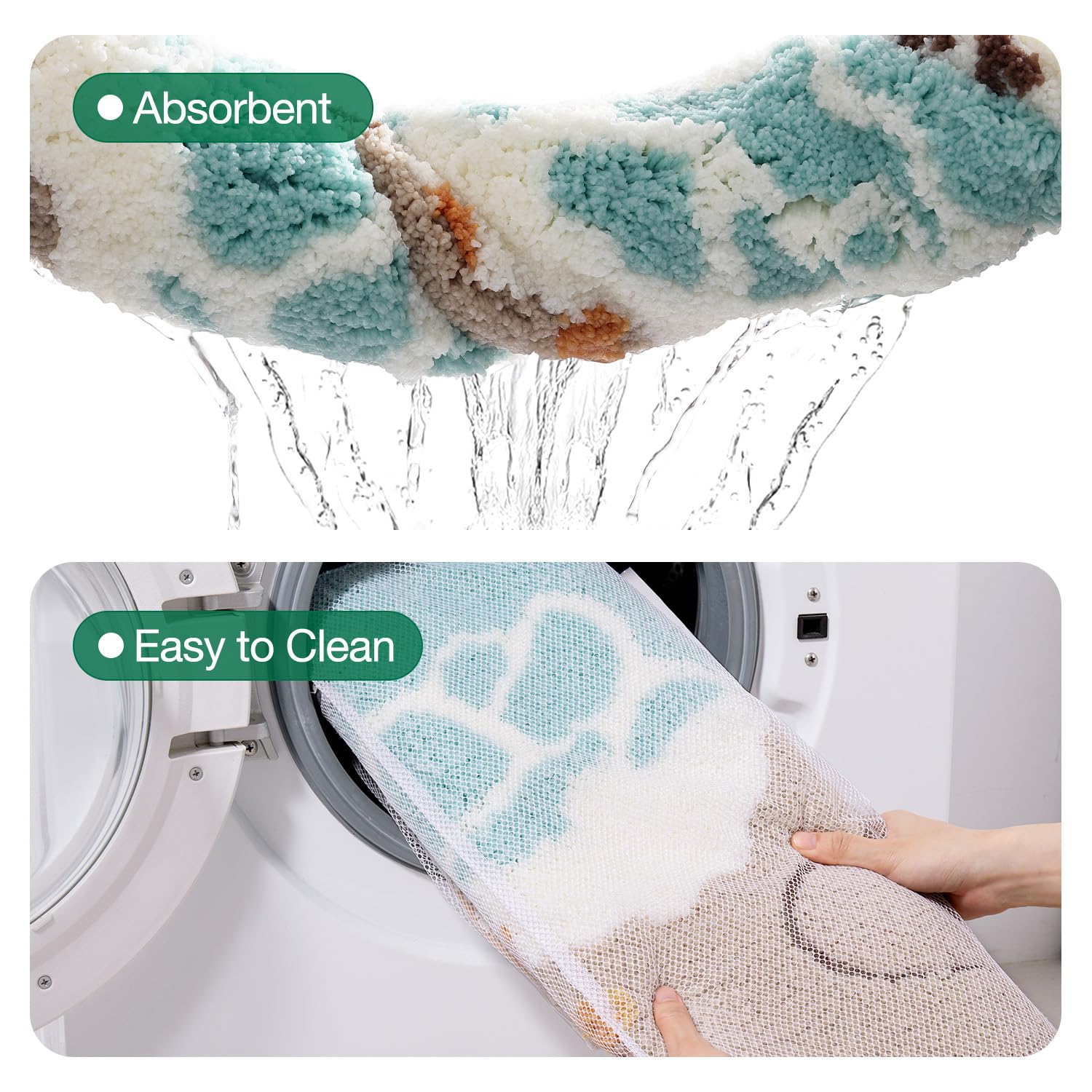 LUMI rug placed in a bathroom by the entryway demonstrating versatility