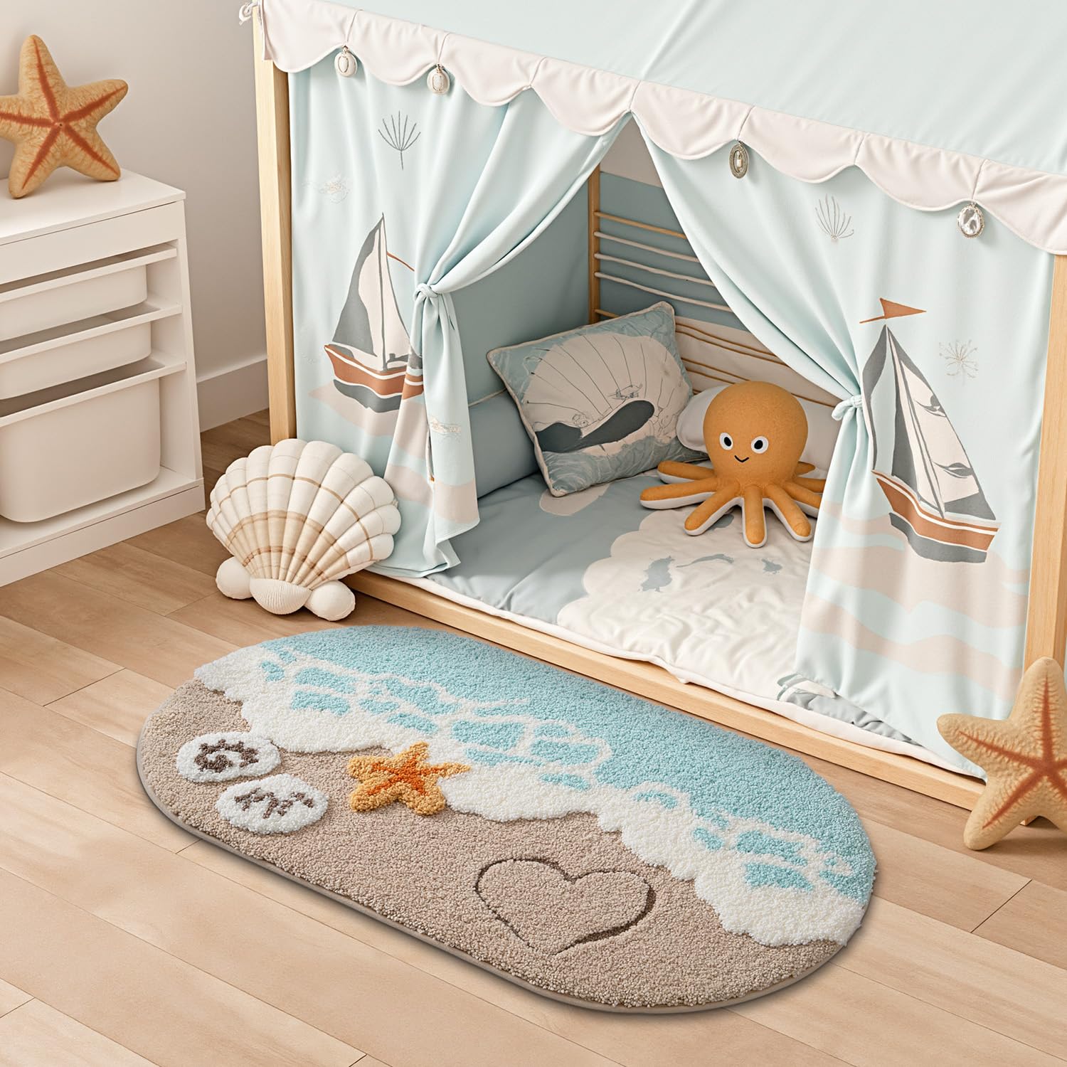 LUMI beach rug ocean waves pattern adds coastal vibe to bath or kitchen