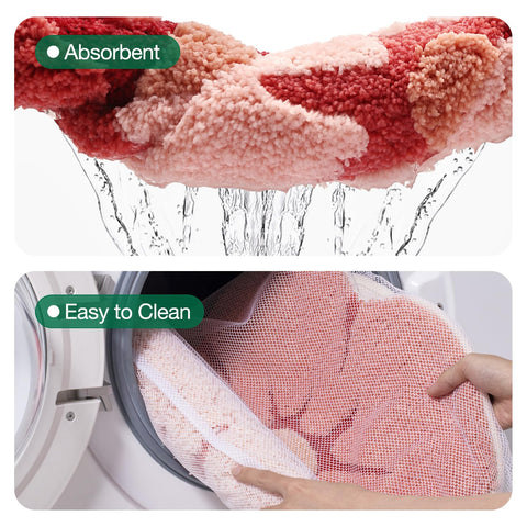 LUMI Flower Bath Rug near the kitchen sink absorbs spills and reduces mess.