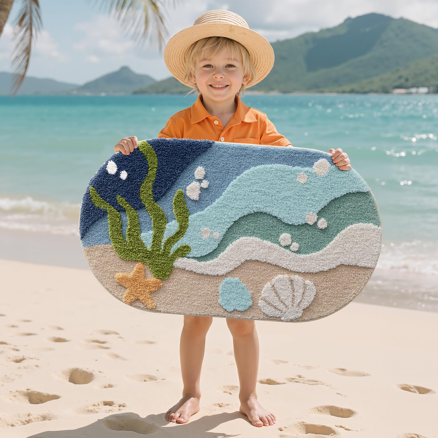 LUMI Kid-friendly bath rug adds playful ocean decor to kids’ rooms.