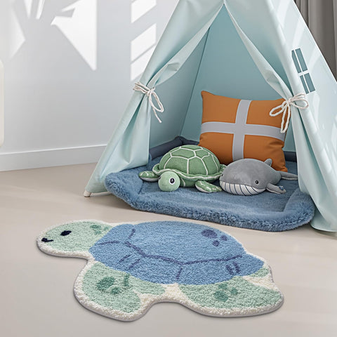 LUMI sea turtle bath mat in blue suitable for shower, sink, or tub areas.