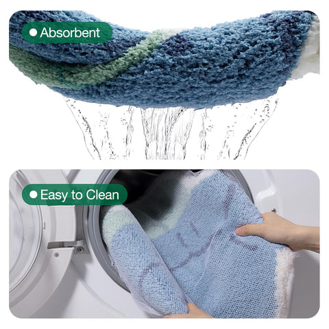 LUMI soft microfiber bath mat in blue for quick moisture pickup.
