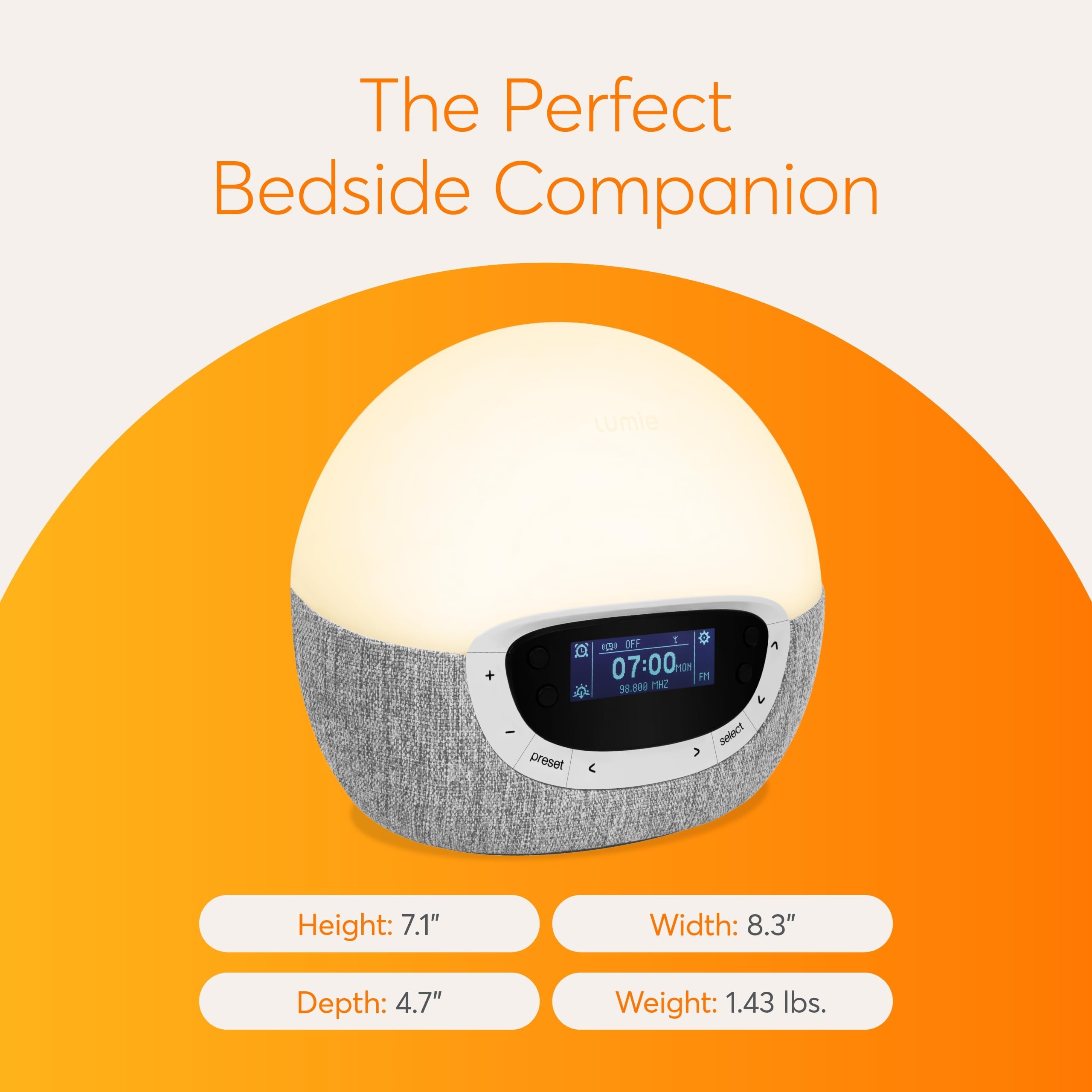 Lumie Bodyclock Shine 300 Cambridge design with minimal globe light.